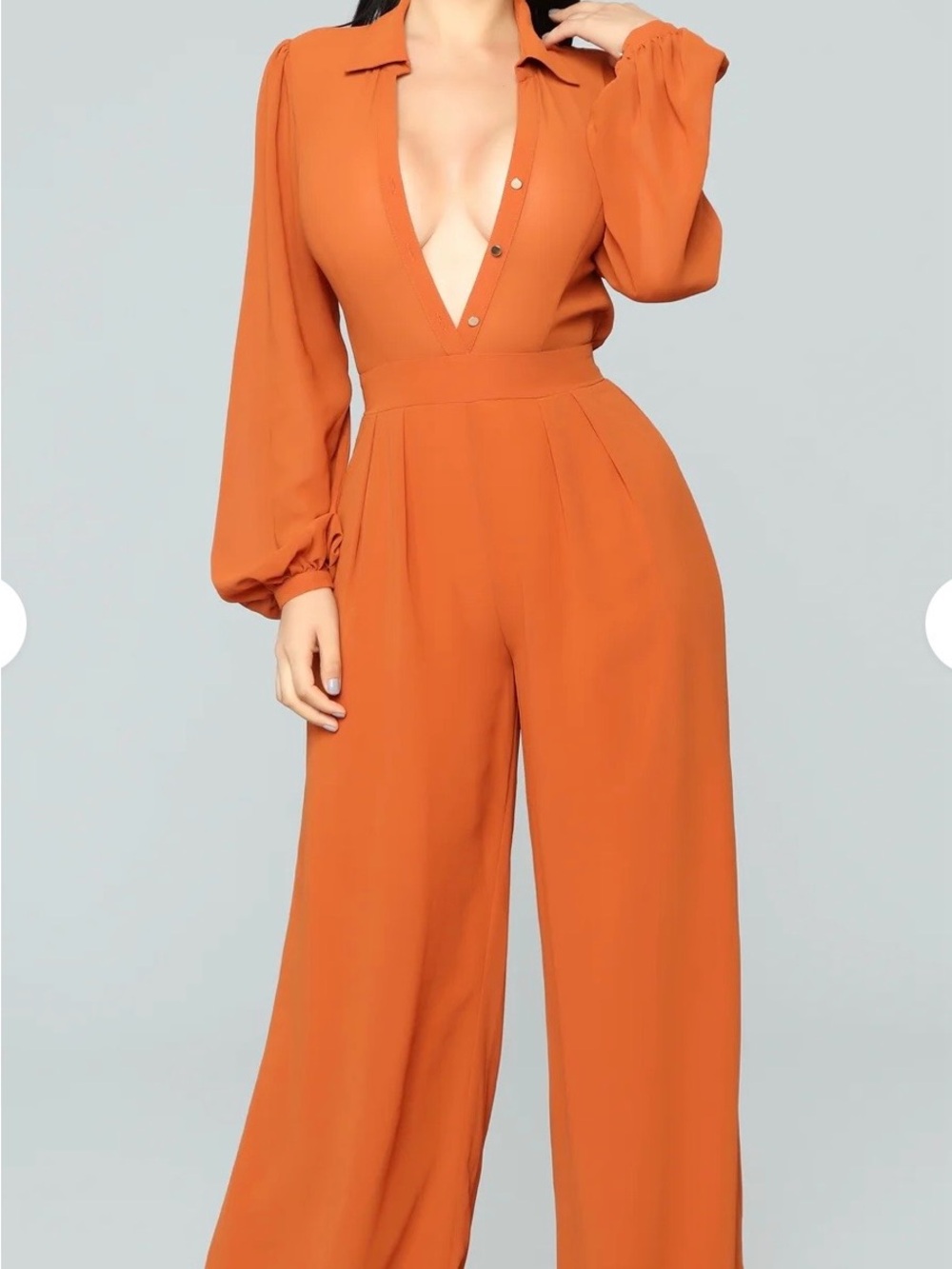 Fashion Nova Women's Terracota Long-Sleeve Wide-Leg Jumpsuit. - Picture 2 of 10